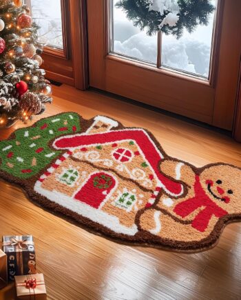 Ashler - Alfombra navideña de casa de jengibre, suave y absorbente, con forma de árbol de Navidad, para baño, puerta delantera, sala de estar, 22 x 42 pulgadas