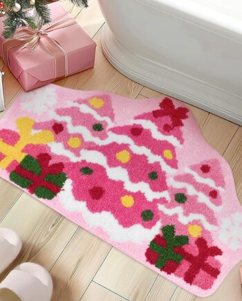 Percozzi Tapete de baño rosa de Navidad, tapete de baño antideslizante para baño, cocina, suave, absorbente, rosa, decoración de habitación de Navidad, bonito tapete de baño, regalo de Navidad, 31.5 x