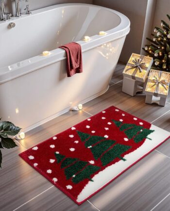 Tapete de baño para árbol de Navidad, decoración de baño de Navidad, absorbente y bonito, tapete de baño de felpa suave, antideslizante, lavable a máquina, tapetes de baño para bañera y lavabo, 20 x