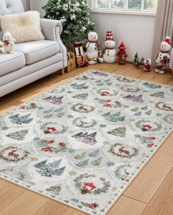 Lahome Alfombra navideña con enrejado marroquí de 3 x 5 pies, lavable, ultrafina, antideslizante, suave para sala de estar, entrada, cocina, oficina (3 x 5 pies, blanco)