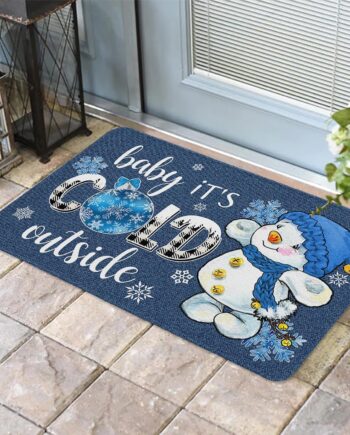 ALAGEO Felpudo de Navidad con diseño de muñeco de nieve, tapete de bienvenida de invierno azul con diseño de copo de nieve, tapete de goma antideslizante para uso en interiores y exteriores, 18 x 30