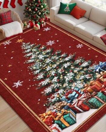 FRAMICS Alfombra de Navidad lavable de 5 x 7 pies, alfombra de área de árbol de Navidad para sala de estar, antideslizante, alfombra roja de invierno para dormitorio, pelo corto, alfombras grandes de