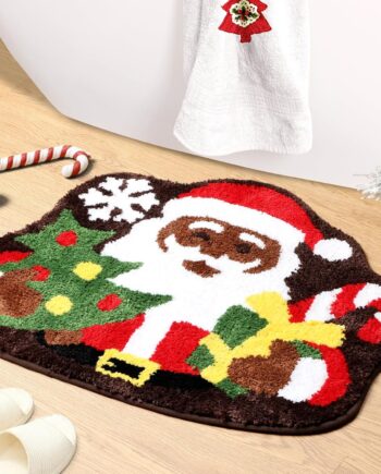Percozzi Alfombra de baño de Navidad negra con Papá Noel, alfombra de baño afroamericana, alfombra antideslizante para baño, bañera, cocina, suave, absorbente, bonita, decoración de Papá Noel, regalo