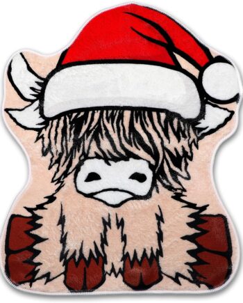 Alfombra de baño de vaca de las montañas de Navidad con forma de vaca escocesa, alfombra de baño suave y estética para baño, cocina, dormitorio, decoración de Navidad, 24 x 20 pulgadas