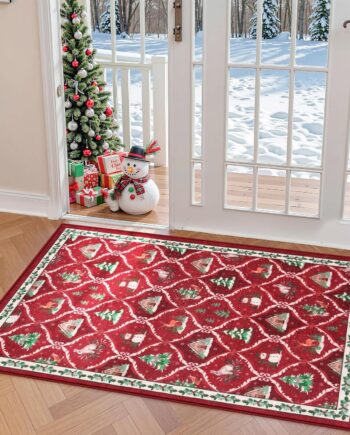 Alfombras de Navidad para entrada, alfombra de baño roja de 2 x 3, antideslizante, lavable, decoración de vacaciones, tapete de invierno para puerta delantera, alfombras de área pequeña para