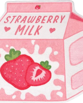 Bonita alfombra de baño con leche de fresa y fruta rosa, antideslizante, suave, lavable, divertida alfombra de baño de forma irregular para baño, dormitorio, sala de estar, 25.6 x 27.5