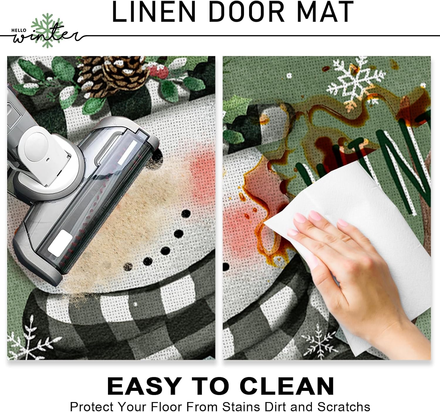 Tapete decorativo para puerta delantera, diseño de muñeco de nieve con diseño de muñeco de nieve de Hello Winter, tapete antideslizante para interiores y exteriores, decoración de temporada