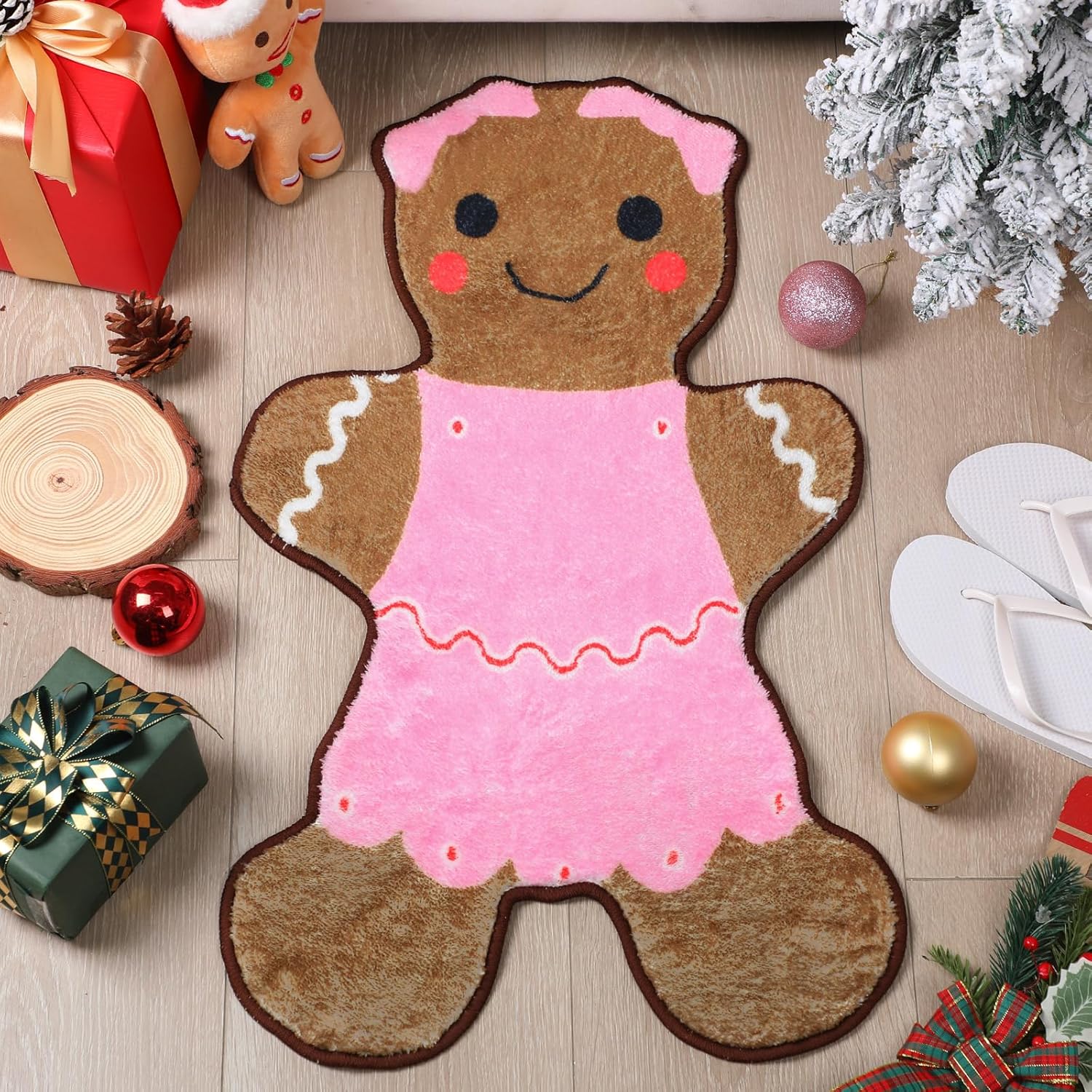 Dunzy Alfombra de baño de jengibre copetuda, color rosa, de 29.53 x 15.75 pulgadas, antideslizante, tapete de bienvenida para el hogar, tapete de baño suave y absorbente para decoración de puerta de