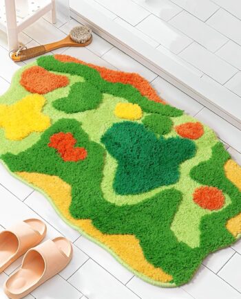 Percozzi Alfombra de baño con diseño de musgo, para ducha, bañera, sala de estar, entrada, alfombra pequeña con diseño de musgo vegetal, decoración de césped verde, antideslizante, lavable a máquina
