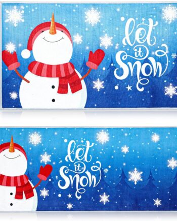 Tinideya Juego de 2 tapetes azules con diseño de muñeco de nieve y copo de nieve, tapete de cocina de Navidad, tapete de invierno para puerta de invierno, tapete antideslizante para Navidad, baño,