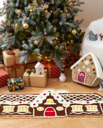 Phantoscope Alfombra de Navidad, alfombra de área con forma de casa de jengibre con luces bordadas de colores, tapete antideslizante de microfibra suave para puerta, alfombra de Navidad de felpa para