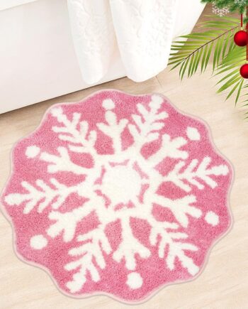 Alfombras de baño de Navidad para baño, alfombra de baño con forma de copo de nieve rosa, alfombras de baño suaves y absorbentes, alfombra antideslizante para ducha, baño y dormitorio,