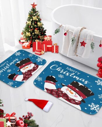 Arttown Juego de 2 tapetes de baño de Navidad, lindos copos de nieve y copos de nieve sobre fondo azul, cubierta lavable, alfombra de piso, alfombra de baño, decoración de baño, 16 x 24 y 20 x 32