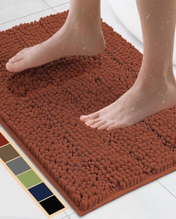 Alfombra de baño de felpilla de 24 x 17 pulgadas, antideslizante, con parte trasera, ultra absorbente y lavable a máquina, diseño de secado rápido, ideal para áreas de baño, ducha y bañera