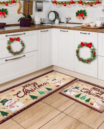 WERNNSAI Alfombras de cocina navideñas con diseño de muñeco de nieve, 2 piezas, antideslizantes, para decoración del hogar, cocina, decoración del hogar (17 x 47 + 17 x 30 pulgadas)