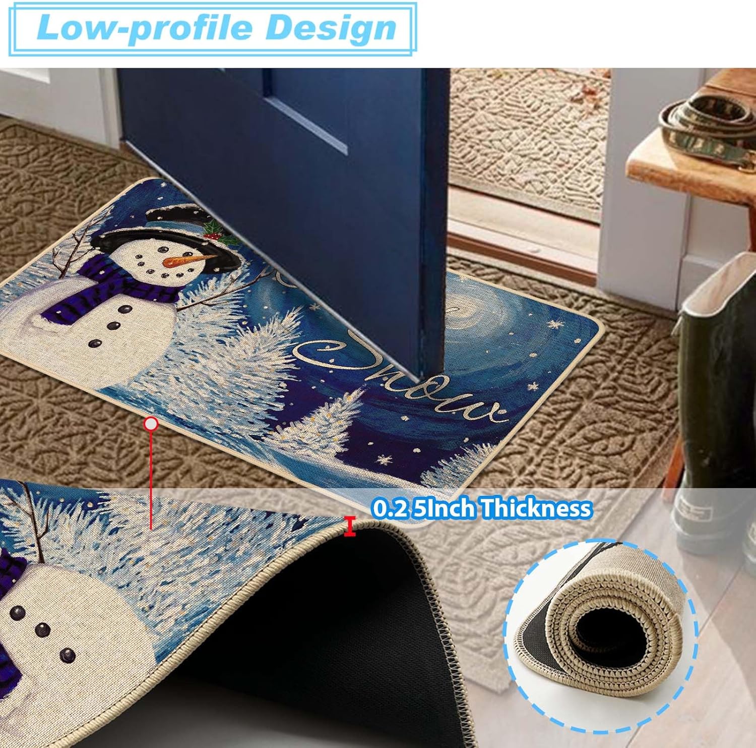 Baccessor Tapete de invierno con diseño de muñeco de nieve Let It Snow, tapete de bienvenida con copos de nieve, cielo estrellado, decorativo para interiores y exteriores, tapete de entrada con parte