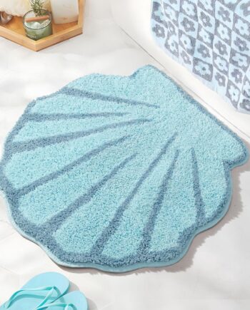 Seashell - Alfombra de baño para playa de dibujos animados, decoración de baño, color azul aguamarina, tapete de felpa antideslizante para pies, absorbente y lavable
