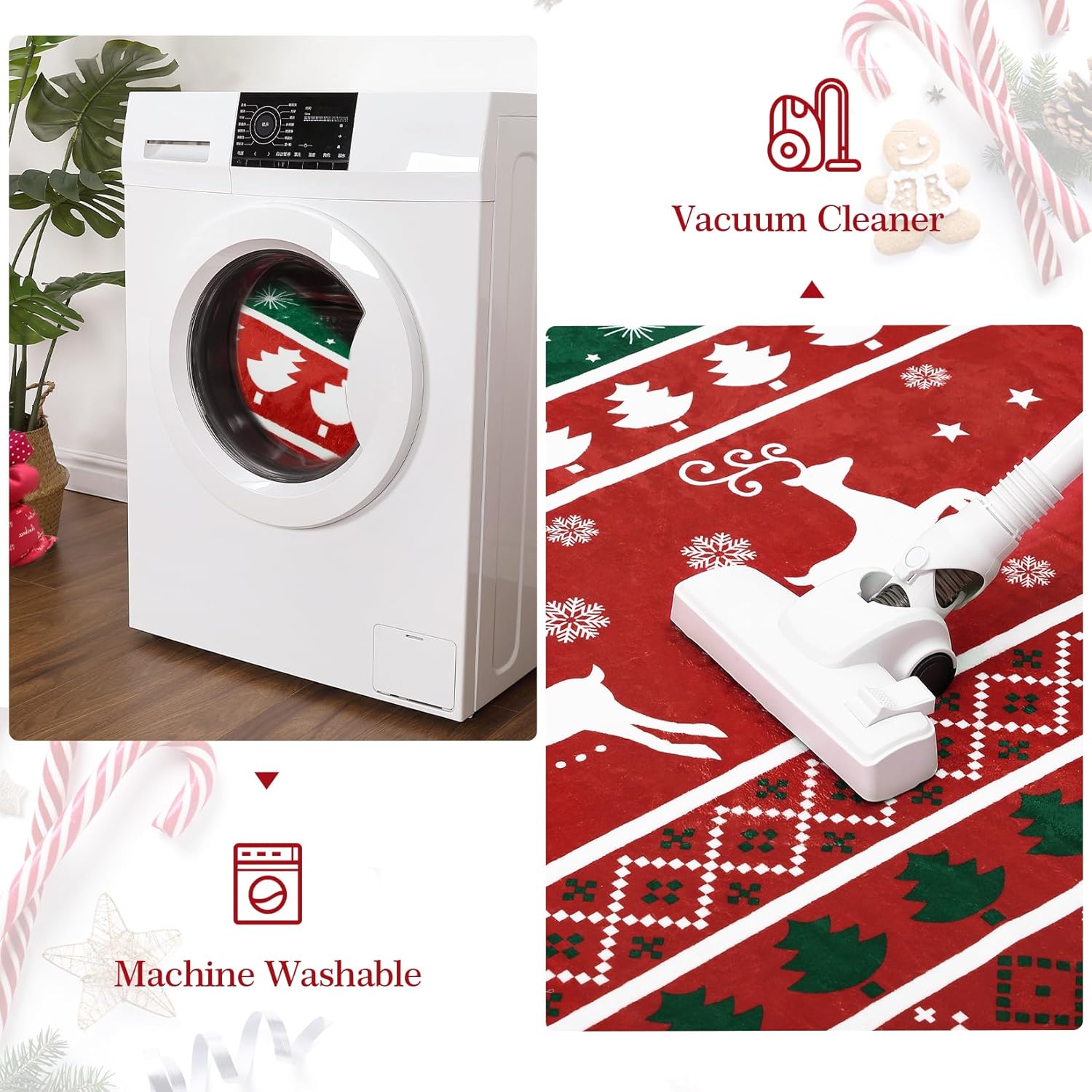 RUGSREAL Alfombra de área de Navidad de 4 x 6 pies, con árbol de Navidad y copo de nieve, bonita alfombra antideslizante con ciervos para dormitorio, lavable a máquina, para sala de estar, dormitorio,