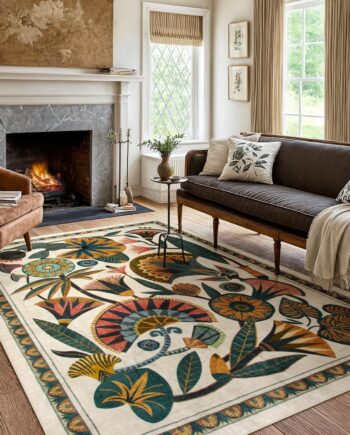 Alfombras egipcias lavables con diseño floral para sala de estar, alfombra bohemia grande vintage beige para dormitorio, comedor, antideslizante, para entrada, cocina, oficina, sala de juegos