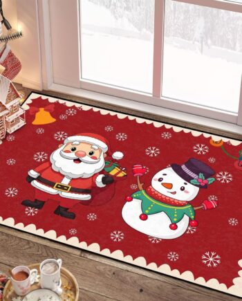 Alfombra de Papá Noel de 3 x 5 pies, alfombra de Navidad con muñeco de nieve para pasillo, cocina, entrada, antideslizante, lavable, alfombra roja de invierno con copos de nieve, alfombra para