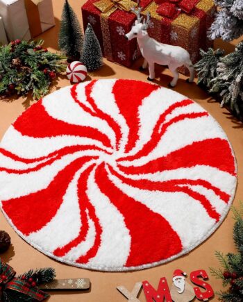 Tinideya Alfombras de baño de Navidad de 24 pulgadas, decoración de baño de caramelo, antideslizante, suave, lavable, color rojo y blanco, tapete de suelo de ducha de caramelo para bañera, sala de