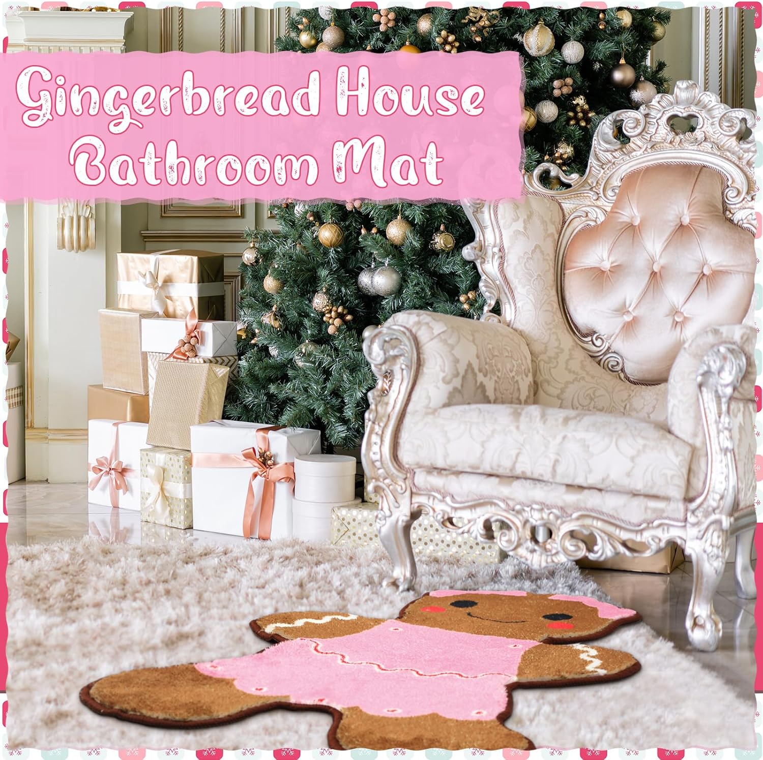 Dunzy Alfombra de baño de jengibre copetuda, color rosa, de 29.53 x 15.75 pulgadas, antideslizante, tapete de bienvenida para el hogar, tapete de baño suave y absorbente para decoración de puerta de