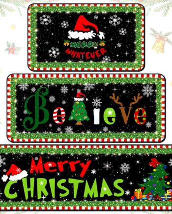 Newwiee Alfombras de cocina de Navidad, tapete de cocina de Papá Noel, color verde lima, rojo, copo de nieve, tapete antideslizante y lavable con parte trasera de goma para feliz Navidad, cocina, baño