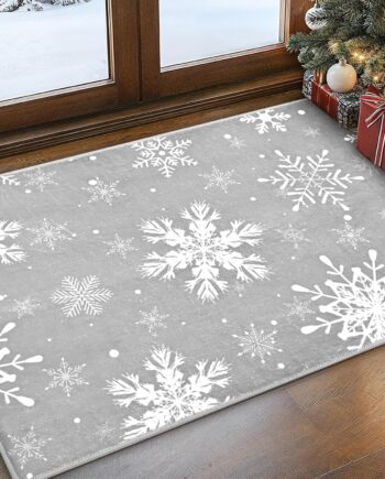 FRAMICS Alfombra de Navidad con copos de nieve, alfombra gris de 2 x 3 pulgadas, lavable, antideslizante para entrada, tapete de Navidad para puerta delantera, tapete de Navidad suave de pelo bajo
