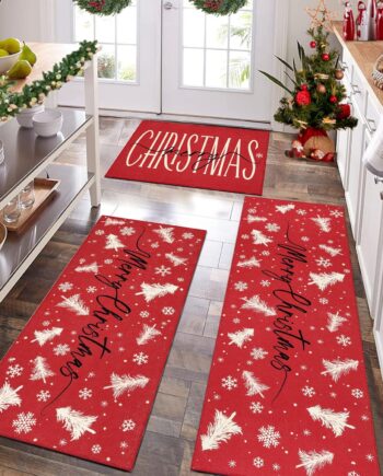 Bsmathom Juego de 3 alfombras de cocina de Navidad, diseño de árbol de Navidad, antideslizantes, lavables, alfombra de pasillo antideslizante para pasillo, lavandería, sala de estar, decoración del