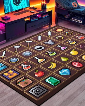 Alfombra de juego para adolescentes y niños con juegos de píxeles, artículos de elementos, alfombra de decoración médica de armas para dormitorio, sala de estar, sala de juegos, alfombras
