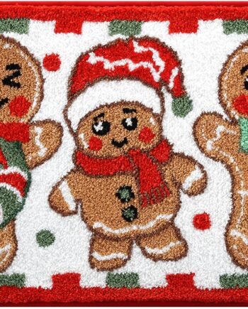 Tapete de baño navideño de jengibre de 20 x 32 pulgadas, suave y absorbente, tapete de baño con bastón de caramelo de Navidad, antideslizante, lavable, decoración de baño de Navidad, decoración de