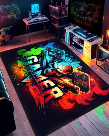 Alfombra de área para juegos, tamaño pequeño de 36 x 24 pulgadas, multicolor moderno, patrón de juegos copetudo, antideslizante, de secado rápido, regalo para habitación de juegos
