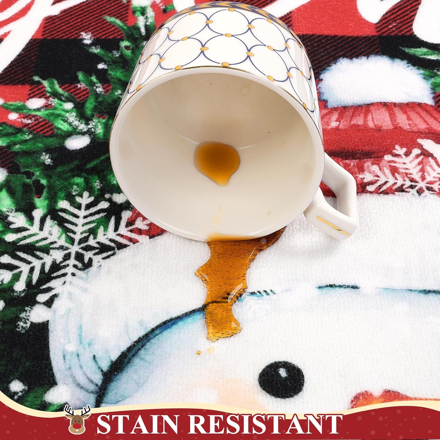 SHACOS Felpudo de Navidad lavable, antideslizante, rojo y negro, a cuadros, nieve y muñeco de nieve, 32 x 48 pulgadas