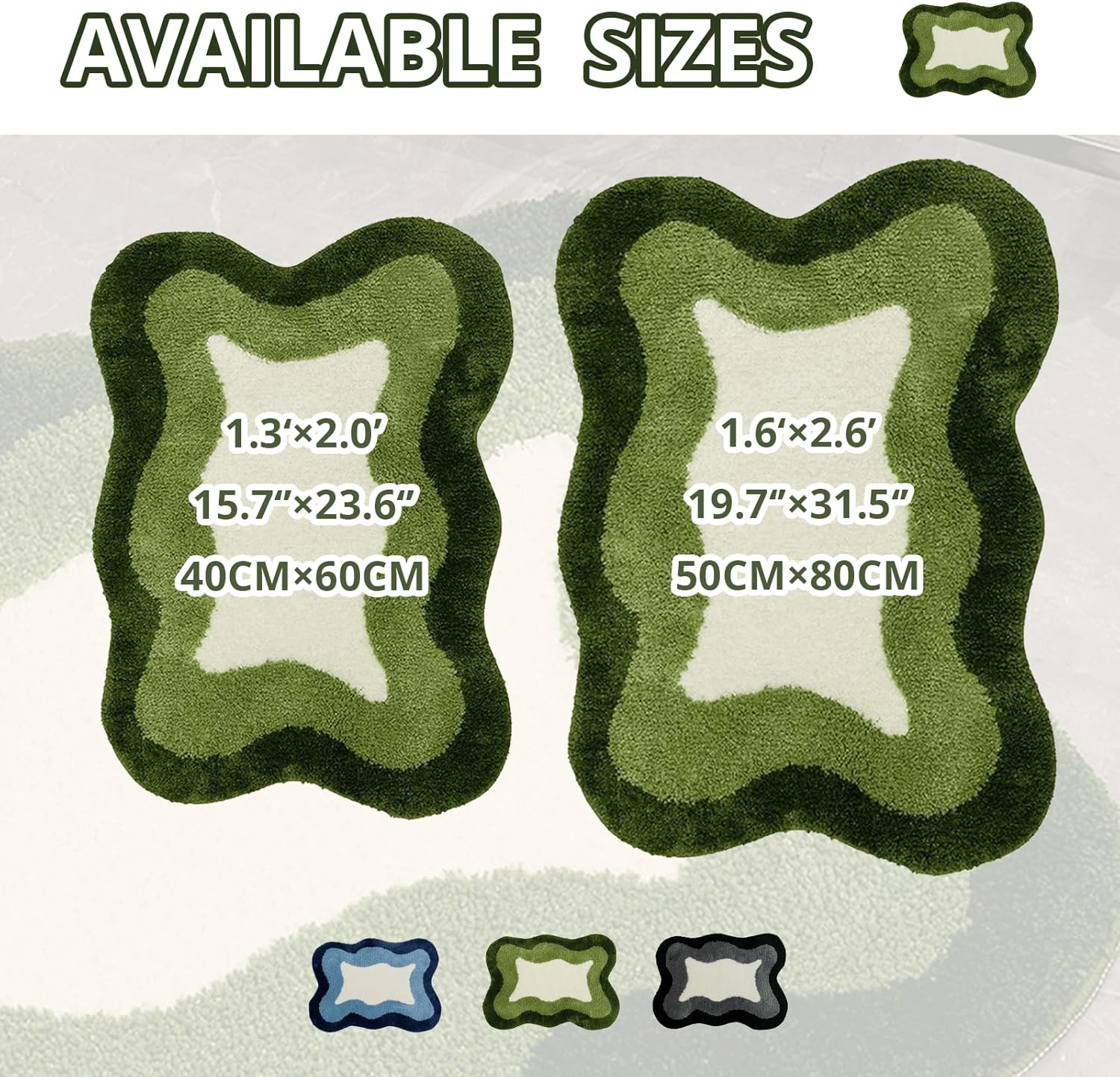 Room Decor Y2K - Alfombras estéticas de nube, alfombra moderna para dormitorio, sala de estar (1.3 x 2.0 pies, verde)