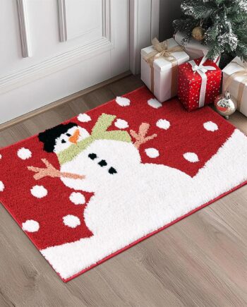 Cute Snowman Christmas Bathroom Rugs Non Slip, Tufted Red Colorful Xmas Cheer Holiday Festive Christmas 2x3 Throw Rugs for Kitchen Entryway Bedroom, Winter Snow Indoor Doormat Washable
