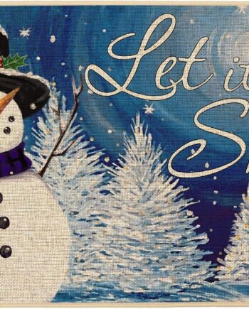 Baccessor Tapete de invierno con diseño de muñeco de nieve Let It Snow, tapete de bienvenida con copos de nieve, cielo estrellado, decorativo para interiores y exteriores, tapete de entrada con parte