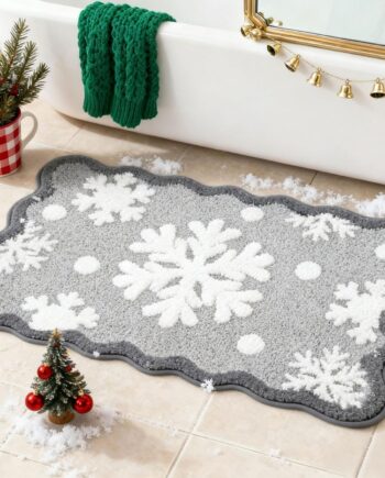 Alfombra de baño de copo de nieve de Navidad de 16 x 24 pulgadas, suave y absorbente, alfombra de baño de invierno gris copetudo, antideslizante, lavable, decoración de baño de Navidad