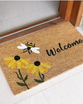 All Creations - Tapete de puerta con diseño de flores y abejas de bienvenida para interiores y exteriores, divertido y bonito, regalo de inauguración de la casa, tapete de baño para interiores y