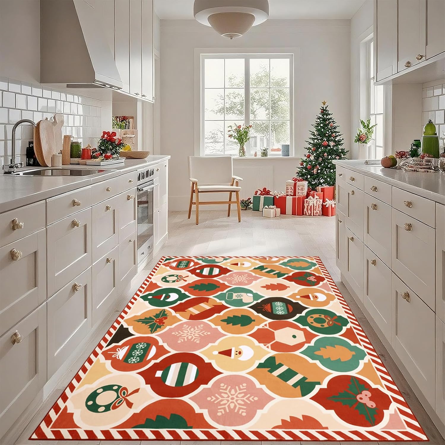 nesrt Alfombras de área de Navidad de 5 x 7 pies, lavables, coloridas alfombras de Navidad con enrejado marroquí para sala de estar, dormitorio, alfombra de pelo bajo que no se desprende, alfombra suave para guardería, comedor, cocina, sala de juegos, decoración de vacaciones