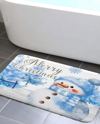 DYNH Bonita alfombra antideslizante para puerta de árbol de muñeco de nieve de Navidad, para interiores y exteriores, azul, 17 x 29 pulgadas