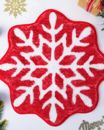 FEBSNOW 1 alfombra de baño con diseño de copo de nieve rojo, 23.6 x 23.6 pulgadas, tapete de bienvenida antideslizante con forma redonda, lavable para baño, bañera y cocina, 1 unidad