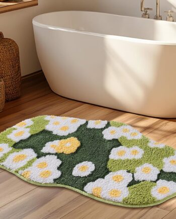 Alfombra de baño larga con musgo floral verde, ultra gruesa, suave, estética 3D, antideslizante, absorbente, lavable, para ducha, fregadero, dormitorio, 24 x 48 pulgadas