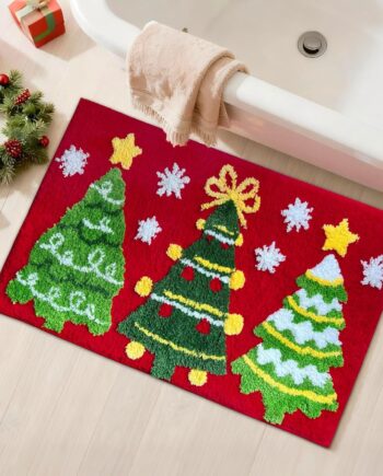Baccessor Alfombras de baño para árbol de Navidad, tapete colorido de pino de felpa, antideslizante, absorbente de agua, lavable, rojo y verde, alfombras de baño para Navidad, baño, dormitorio,