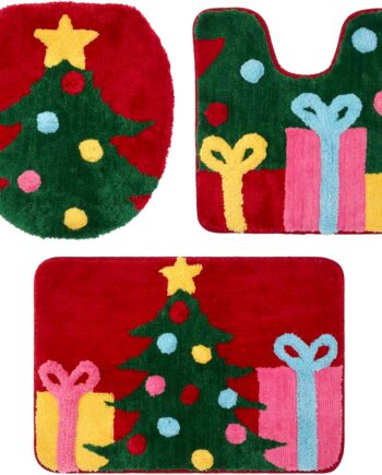 Avanti Linens - Juego de alfombras de baño, incluye tapete de baño, funda para asiento de inodoro y alfombra de condado, decoración del hogar de vacaciones (colección de árbol de Navidad, 3 piezas)