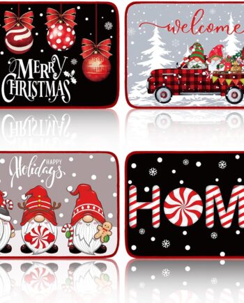 4 tapetes de gnomo de Navidad, tapetes de Navidad para decoración del hogar, cocina, camión, bola de Navidad, diseño para interiores y exteriores, bienvenida, invierno, divertida,