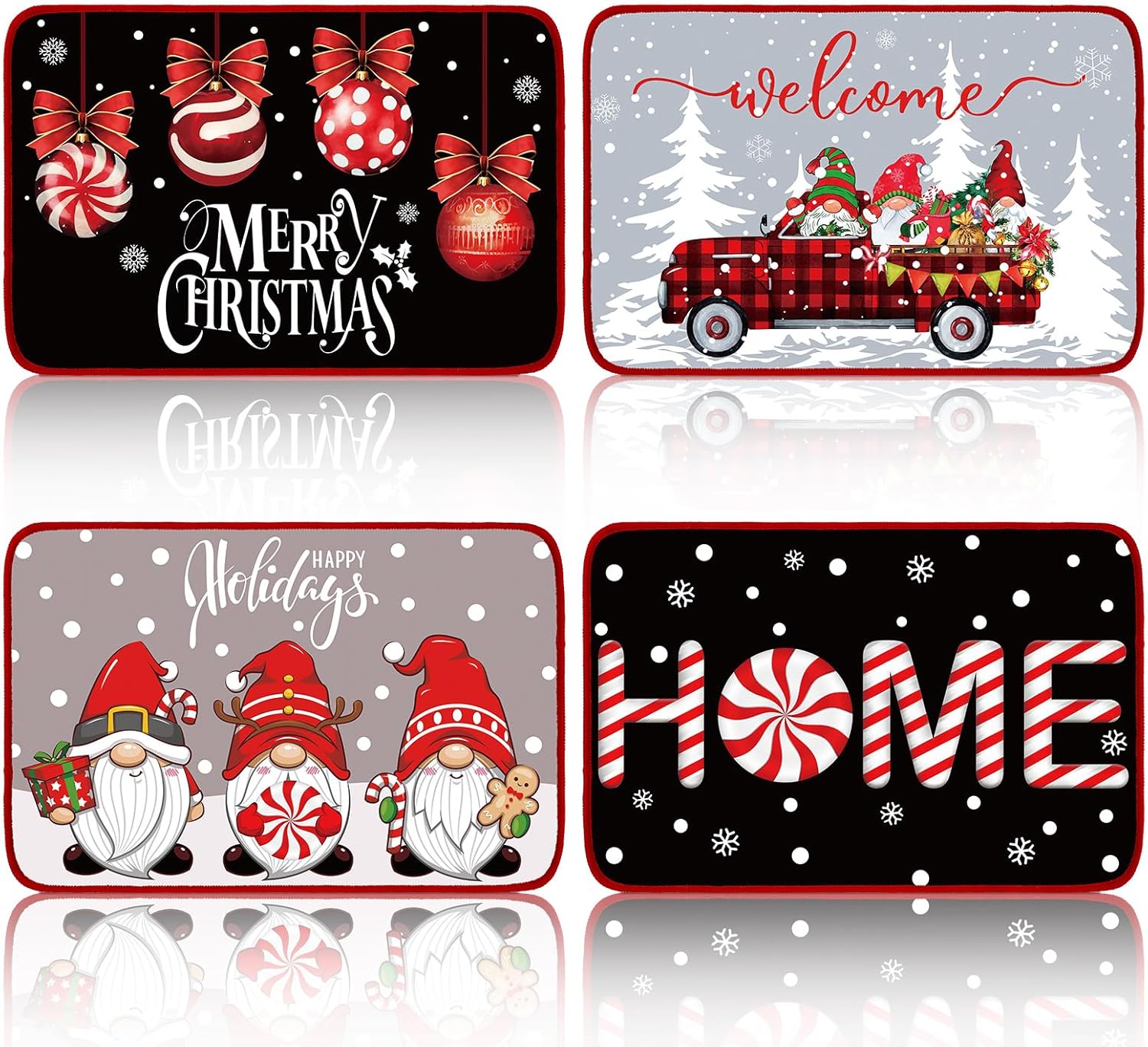 4 tapetes de gnomo de Navidad, tapetes de Navidad para decoración del hogar, cocina, camión, bola de Navidad, diseño para interiores y exteriores, bienvenida, invierno, divertida,