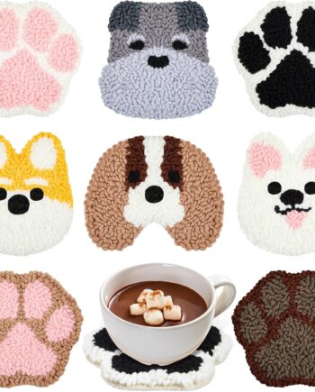 Preboun Kit de 8 posavasos con aguja perforadora para cachorros, kit de bordado de aguja de perforación para perros adultos principiantes, suministros de fieltro de bricolaje, posavasos copetudos