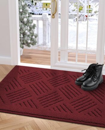 Tapete para interiores, para puerta delantera y trasera, antideslizante, con parte trasera de goma, de perfil bajo, absorbente y resistente a la suciedad, navideño (rojo, 32 x 48 pulgadas)