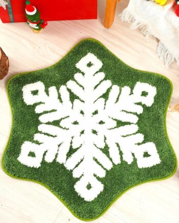 Christmas Snowflake Bathroom Rugs - Green White Xmas Soft Tufted Non-Slip Bath Mat, Absorbent Washable Shower Rug, Winter Holiday Decor for Living Room, Bedroom, Kitchen, Powder Room 22.8 x 25.5 Inch