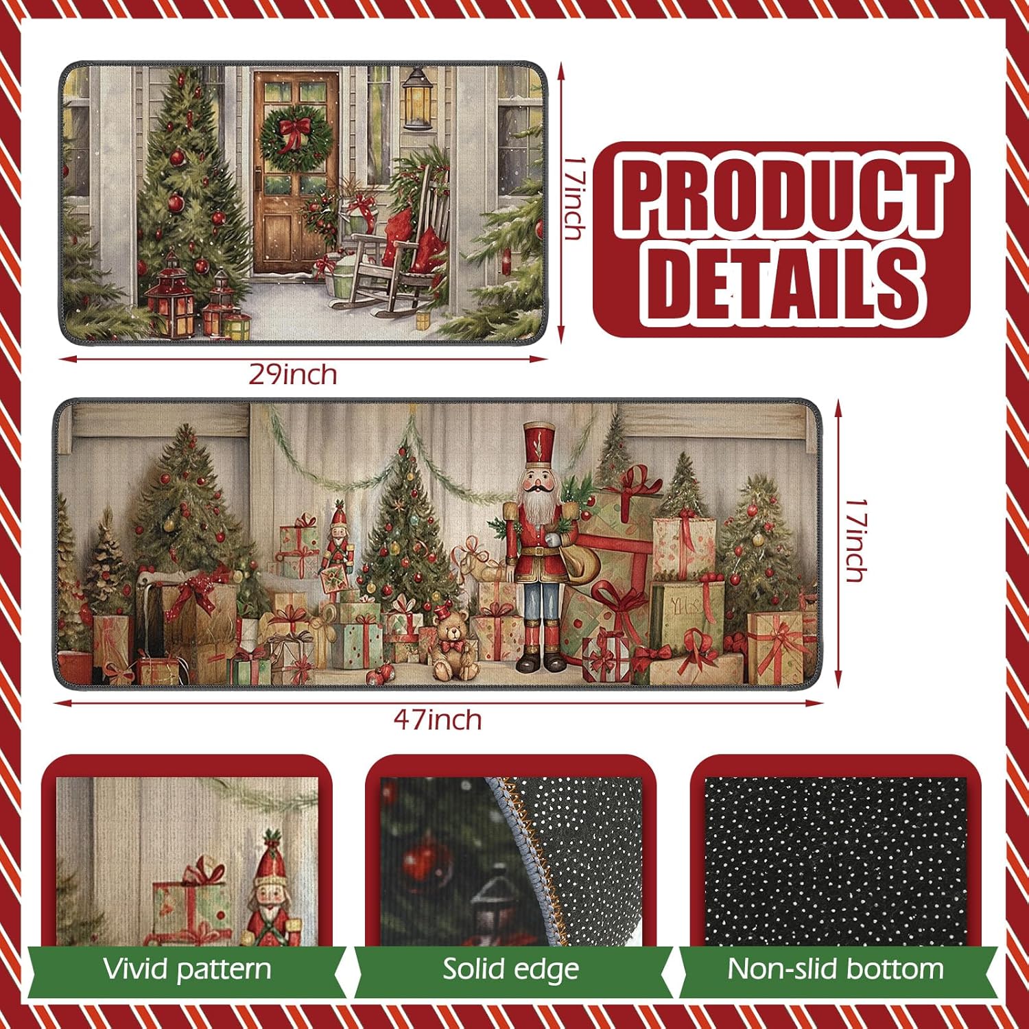 Ceenna Juego de 2 alfombras y tapetes de cocina de invierno, copos de nieve, renos, vacaciones, fregadero, cocina, baño, árbol de Navidad, decoración para el hogar, 17 x 30 pulgadas, 17 x 47 pulgadas